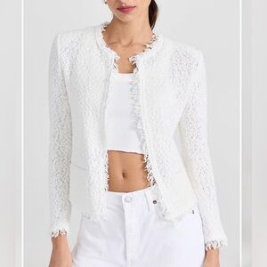 IRO Paris Shavani Frayed White Open-Front Boucle Jacket Size 4